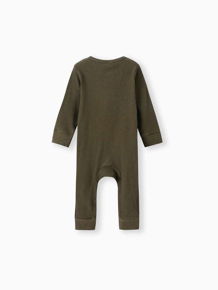 Baby Boy/Girl Cotton Ribbed Button Up Jumpsuit Army green