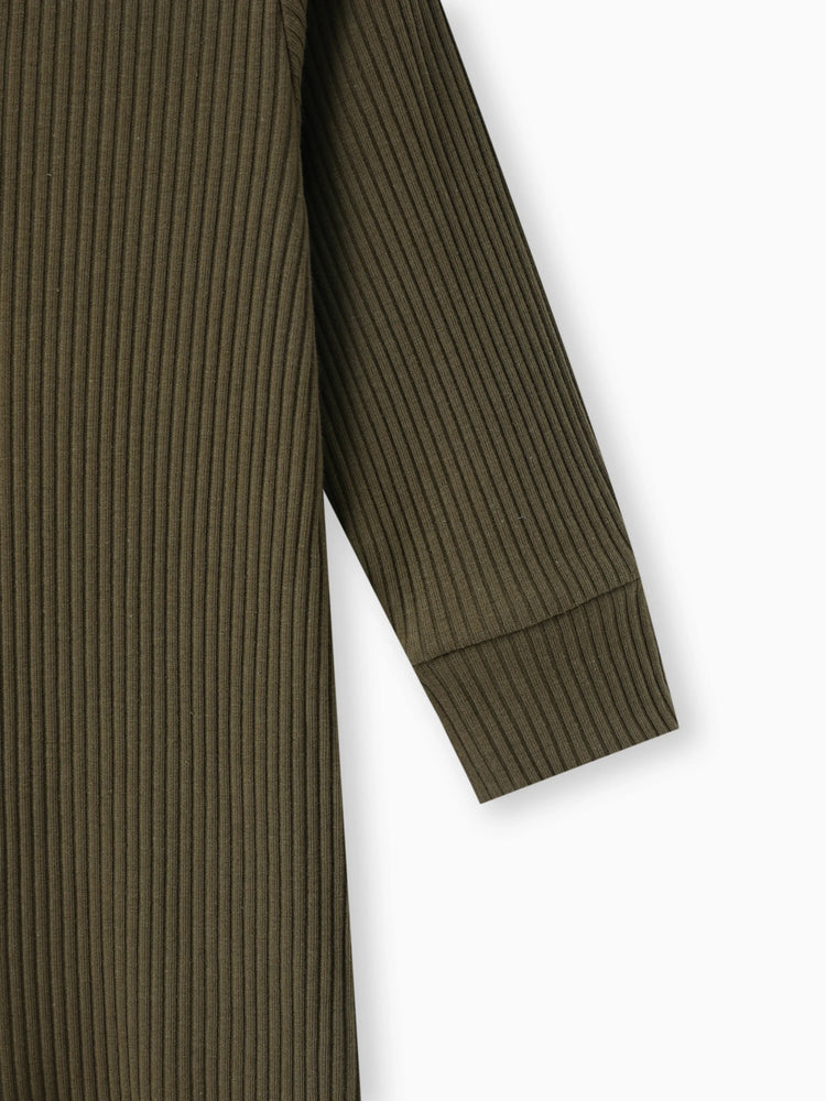 Baby Boy/Girl Cotton Ribbed Button Up Jumpsuit Army green