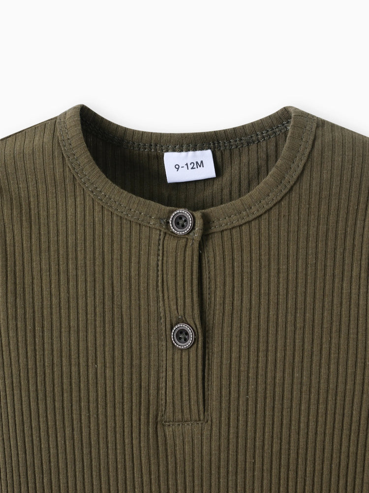 Baby Boy/Girl Cotton Ribbed Button Up Jumpsuit Army green