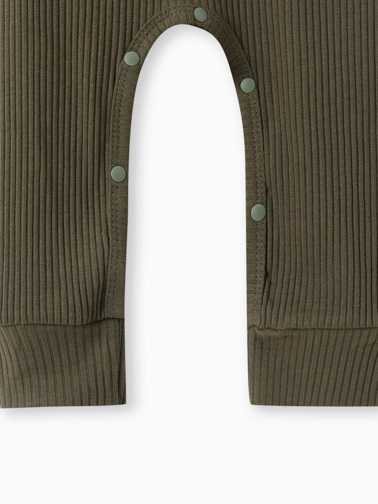Baby Boy/Girl Cotton Ribbed Button Up Jumpsuit Army green