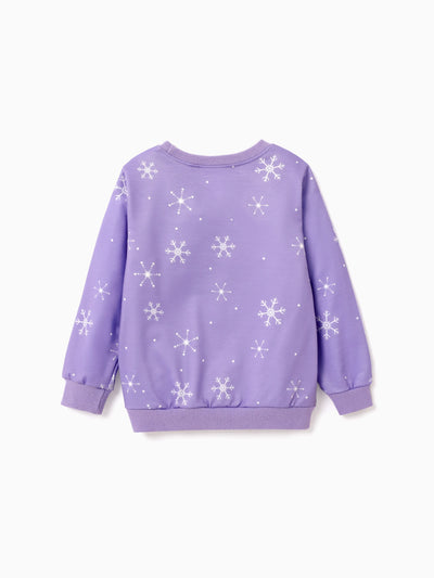 Sudadera de manga larga con estampado de copos de nieve y personajes de Barbie para niña pequeña, color morado