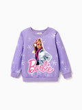 Sweat-shirt à manches longues imprimé flocon de neige et personnage Barbie pour petite fille, violet