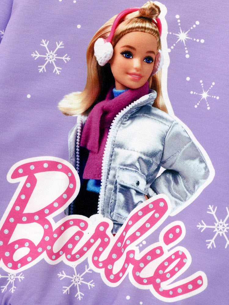 Sweat-shirt à manches longues imprimé flocon de neige et personnage Barbie pour petite fille, violet