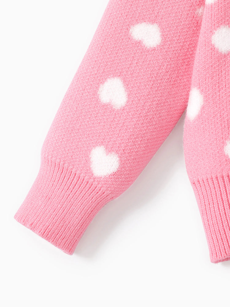 Toddler Girl 2pcs Heart Print Sweater Skirt Set Pink