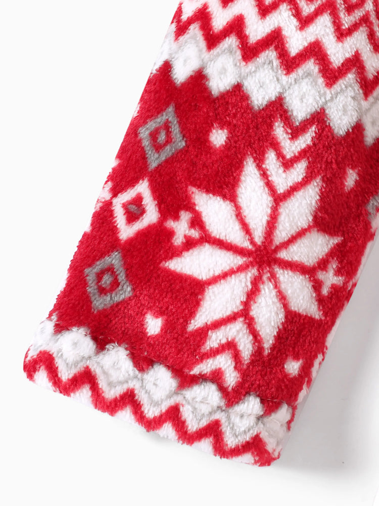 Christmas Toddler Girl Fleece-lining Snowflake Print Dress Red
