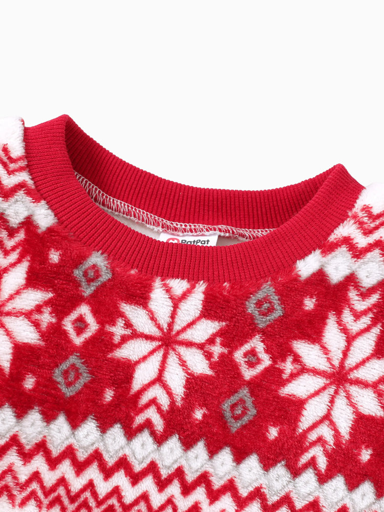 Christmas Toddler Girl Fleece-lining Snowflake Print Dress Red