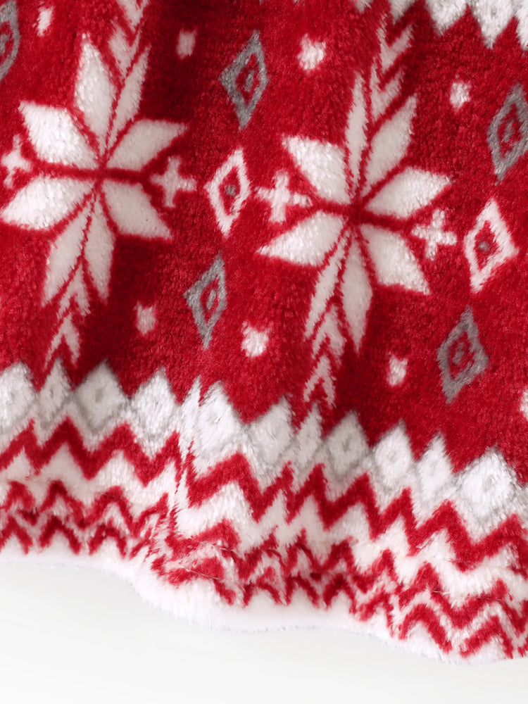 Christmas Toddler Girl Fleece-lining Snowflake Print Dress Red