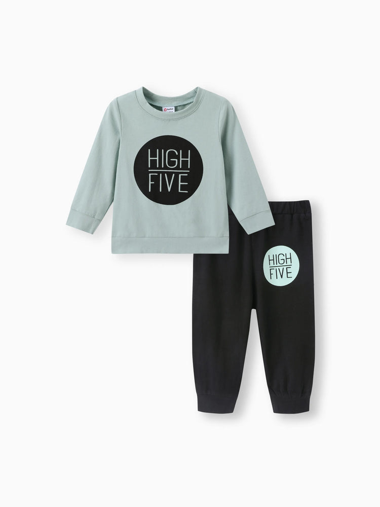 Ensemble 2 pièces pour bébé garçon/fille, 95 % coton, sweat-shirt à manches longues et pantalon imprimé lettres, vert menthe