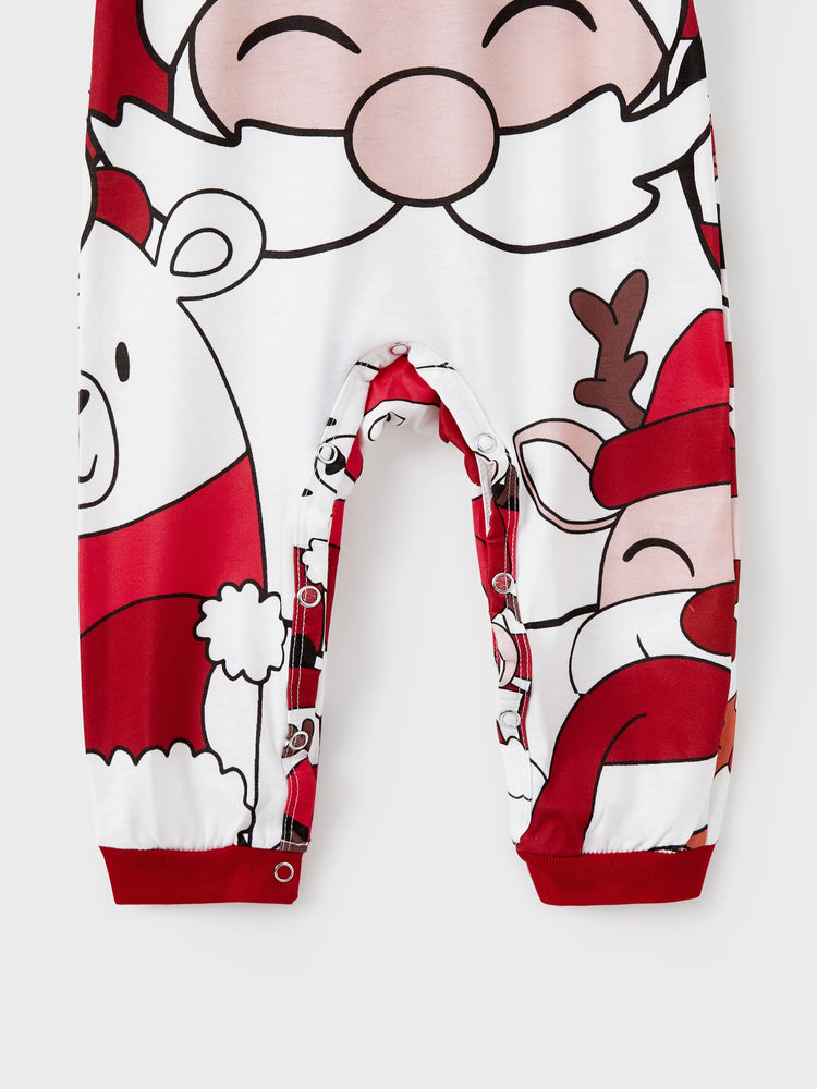 Ensemble pyjama assorti pour toute la famille, imprimé Père Noël et bonhomme de neige, haut à manches courtes et short, blanc