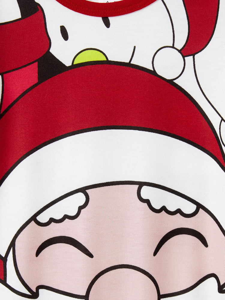 Ensemble pyjama assorti pour toute la famille, imprimé Père Noël et bonhomme de neige, haut à manches courtes et short, blanc