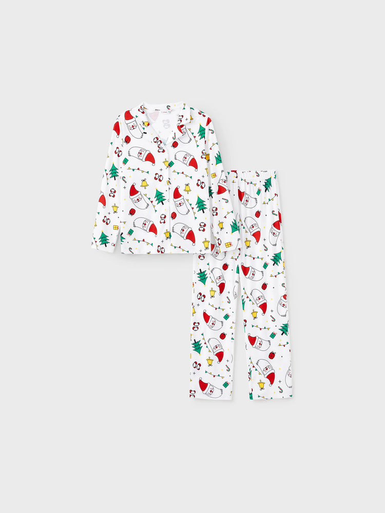Ensemble pyjama de Noël à manches longues et imprimé coloré pour toute la famille, avec chaussettes de Noël blanches