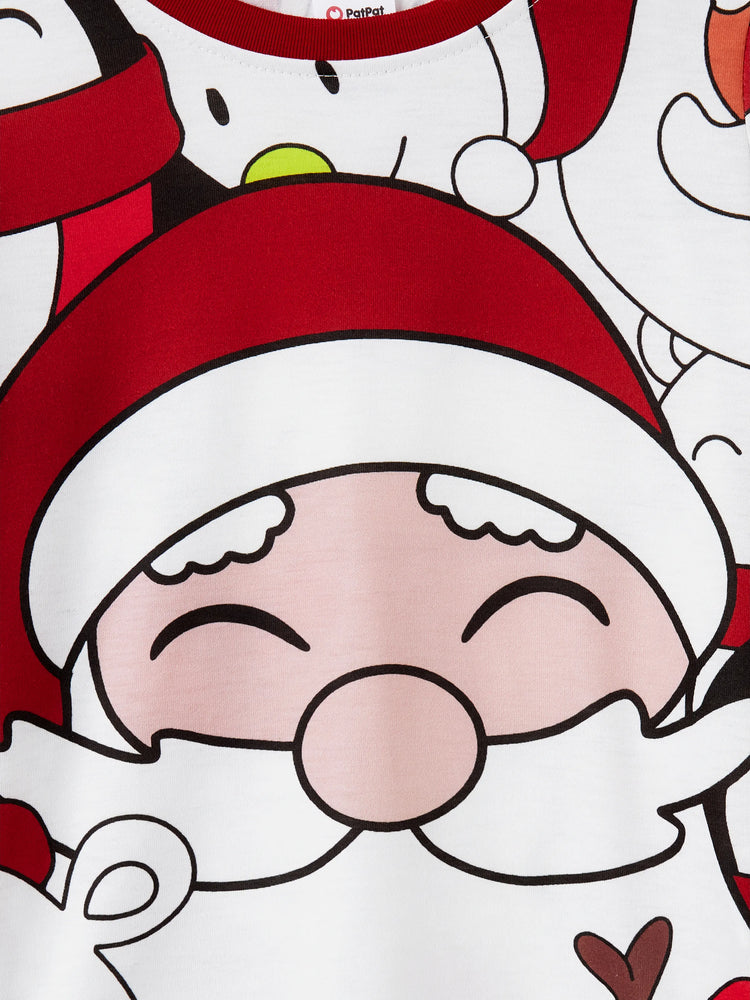 Ensemble pyjama assorti pour toute la famille, imprimé Père Noël et bonhomme de neige, haut à manches courtes et short, blanc