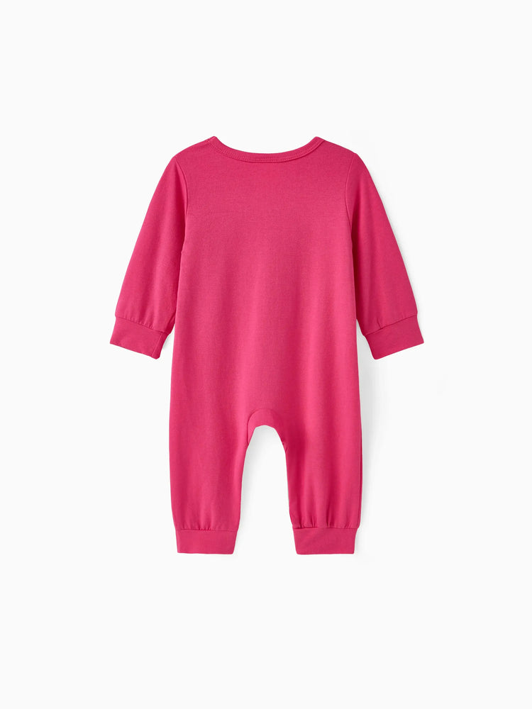 Combinaison à manches longues brodée avec lettres pour bébé fille Barbie, rose vif