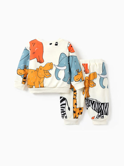 Conjunto de 2 piezas para bebé niño con estampado de animales, estilo infantil, colorido