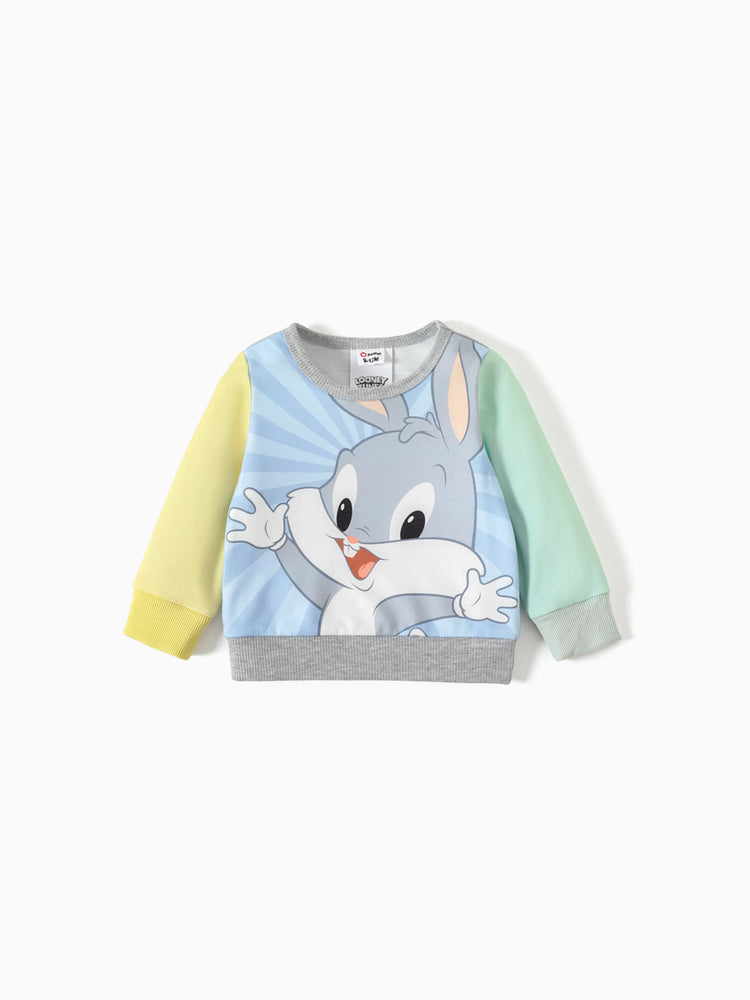 Looney Tunes Baby Boy/Girl Cartoon Print Colorblock Long-sleeve Sweatshirt Flecked Grey
