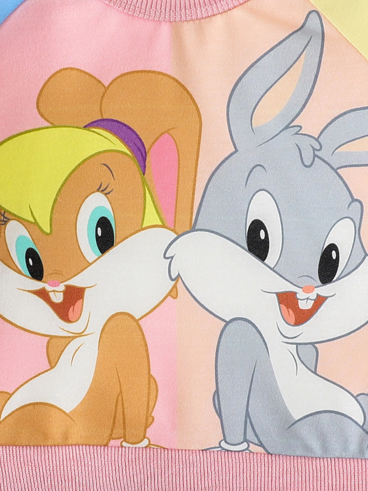 Looney Tunes Baby Girl Cartoon Print Colorblock Long-sleeve Sweatshirt Light Blue