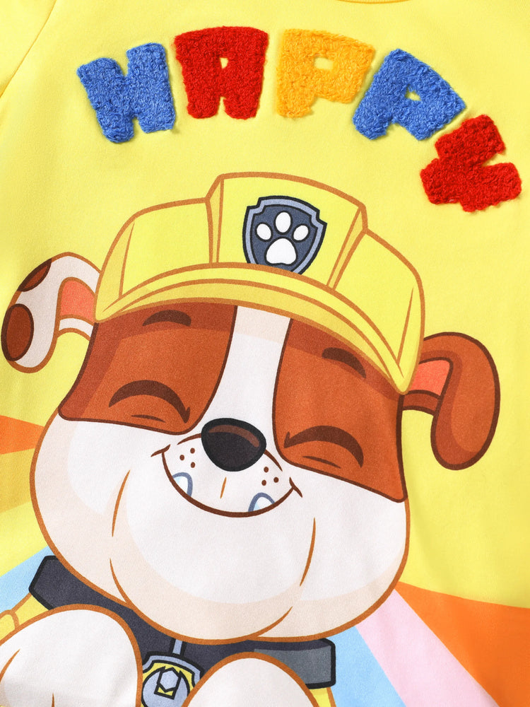 PAW Patrol Toddler Boy Rubble 2pcs Rainbow Print T-shirt with Shorts Sporty Set Yellow