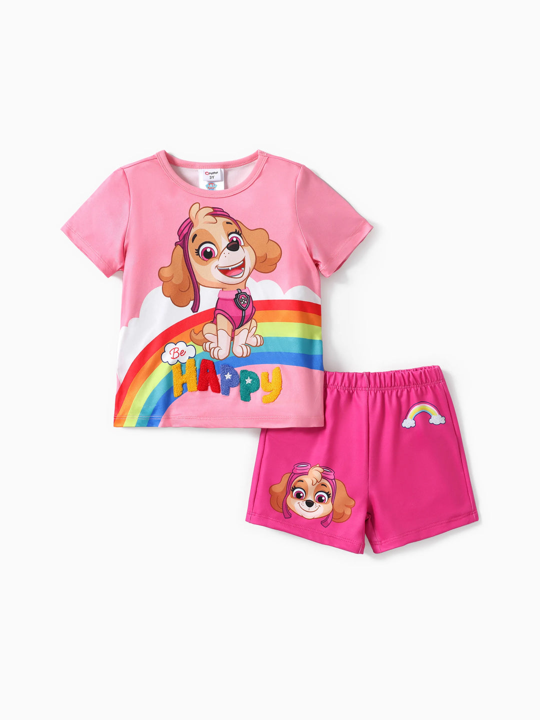 PAW Patrol Kleinkind Mädchen/Jungen 2 Stück Charakter Regenbogen Print T-Shirt mit Shorts Sportliches Set rosa