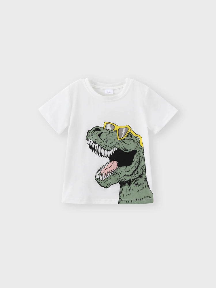 Ensemble 2 pièces pour tout-petit garçon, t-shirt et short cargo à imprimé dinosaure ludique, blanc