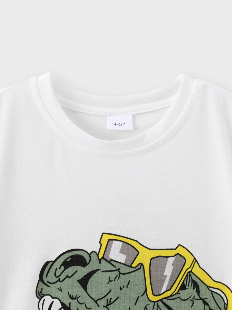Ensemble 2 pièces pour tout-petit garçon, t-shirt et short cargo à imprimé dinosaure ludique, blanc