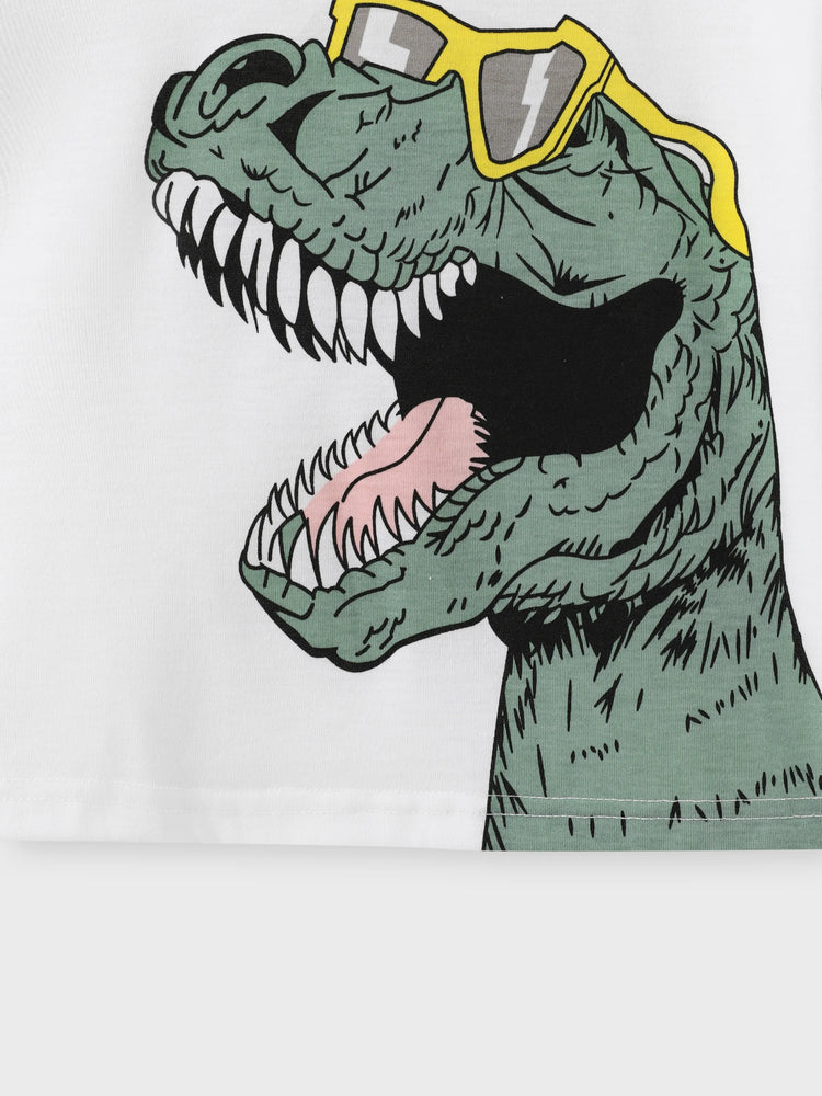 Ensemble 2 pièces pour tout-petit garçon, t-shirt et short cargo à imprimé dinosaure ludique, blanc