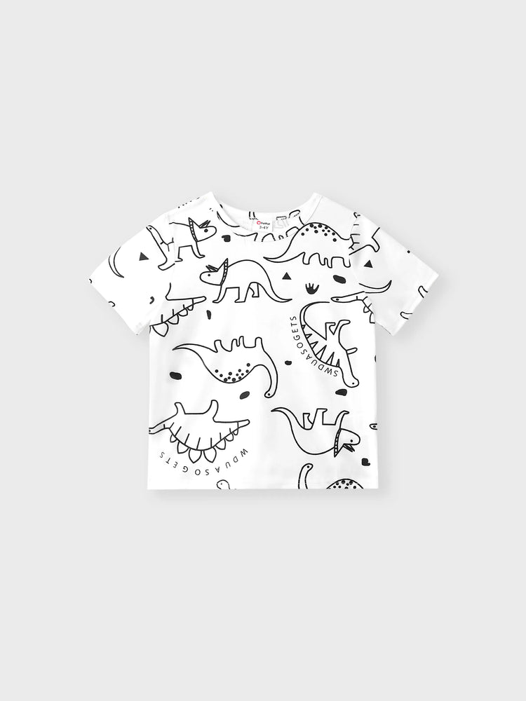 T-shirt à manches courtes imprimé dinosaure pour tout-petit garçon, blanc