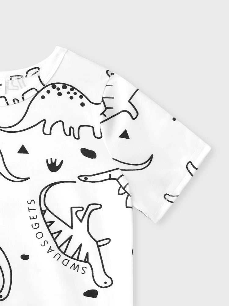 T-shirt à manches courtes imprimé dinosaure pour tout-petit garçon, blanc