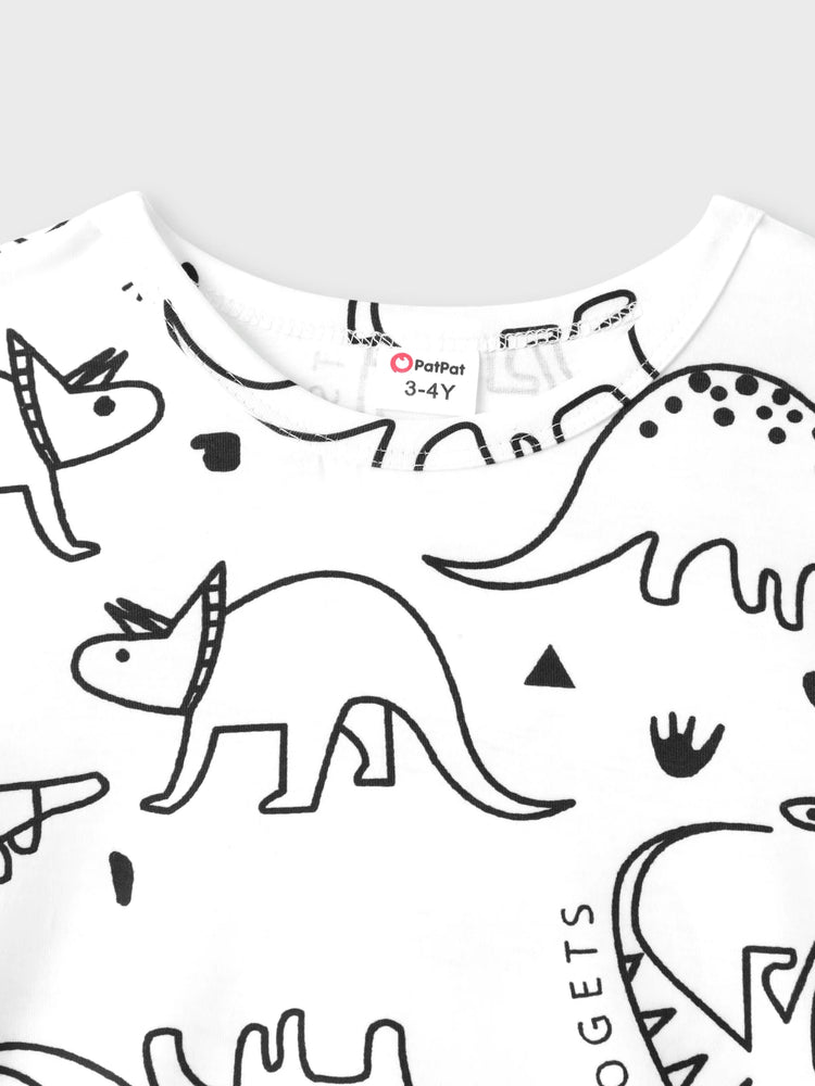 T-shirt à manches courtes imprimé dinosaure pour tout-petit garçon, blanc