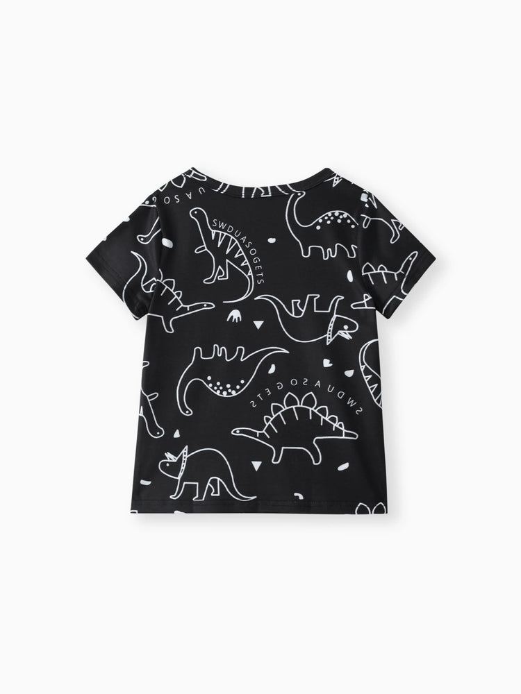 T-shirt à manches courtes imprimé dinosaure pour tout-petit garçon, noir