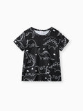 T-shirt à manches courtes imprimé dinosaure pour tout-petit garçon, noir