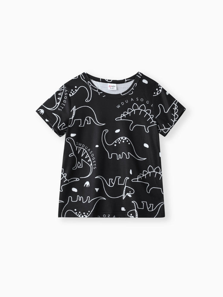 T-shirt à manches courtes imprimé dinosaure pour tout-petit garçon, noir