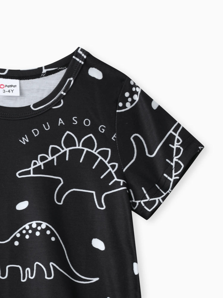 T-shirt à manches courtes imprimé dinosaure pour tout-petit garçon, noir