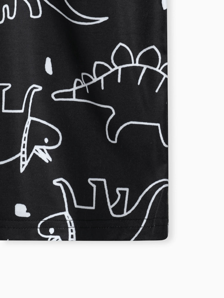 T-shirt à manches courtes imprimé dinosaure pour tout-petit garçon, noir