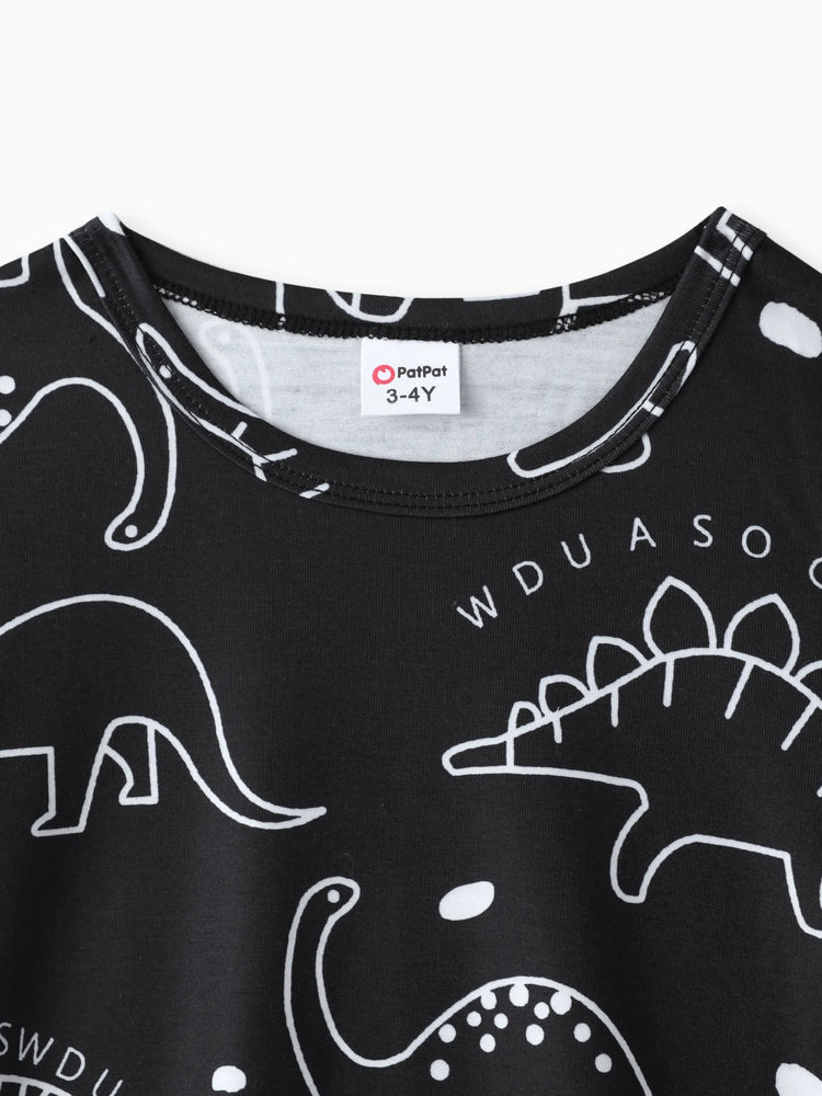 T-shirt à manches courtes imprimé dinosaure pour tout-petit garçon, noir