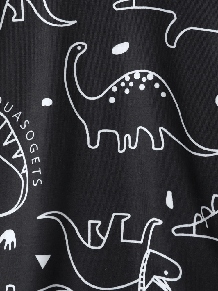 T-shirt à manches courtes imprimé dinosaure pour tout-petit garçon, noir