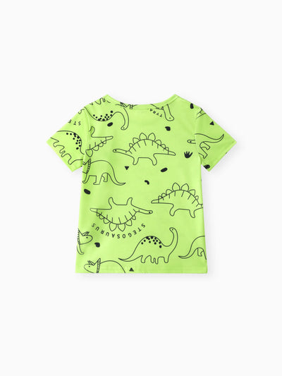 Camiseta de manga corta con estampado de dinosaurio para niño pequeño, color verde limón