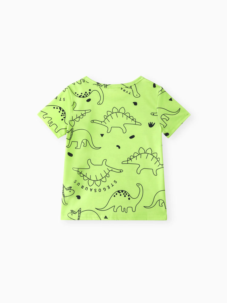 T-shirt à manches courtes imprimé dinosaure pour tout-petit garçon, vert citron