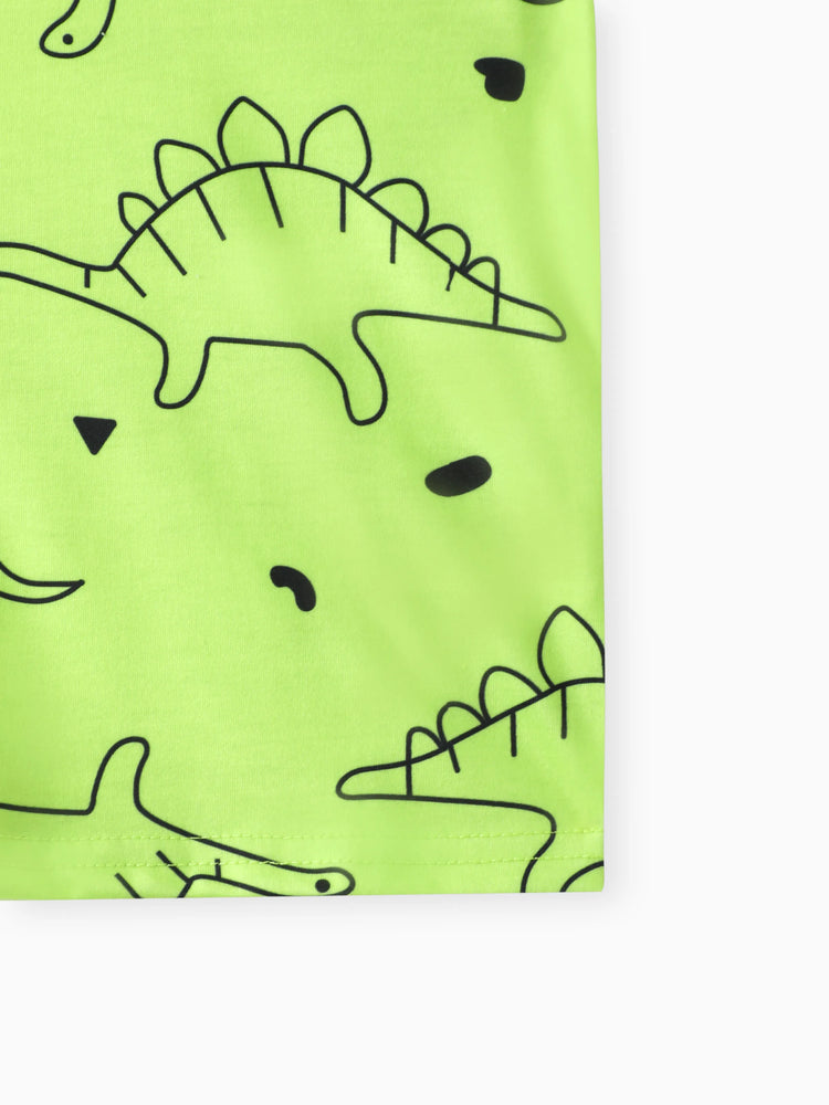 T-shirt à manches courtes imprimé dinosaure pour tout-petit garçon, vert citron