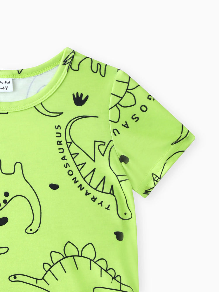 T-shirt à manches courtes imprimé dinosaure pour tout-petit garçon, vert citron