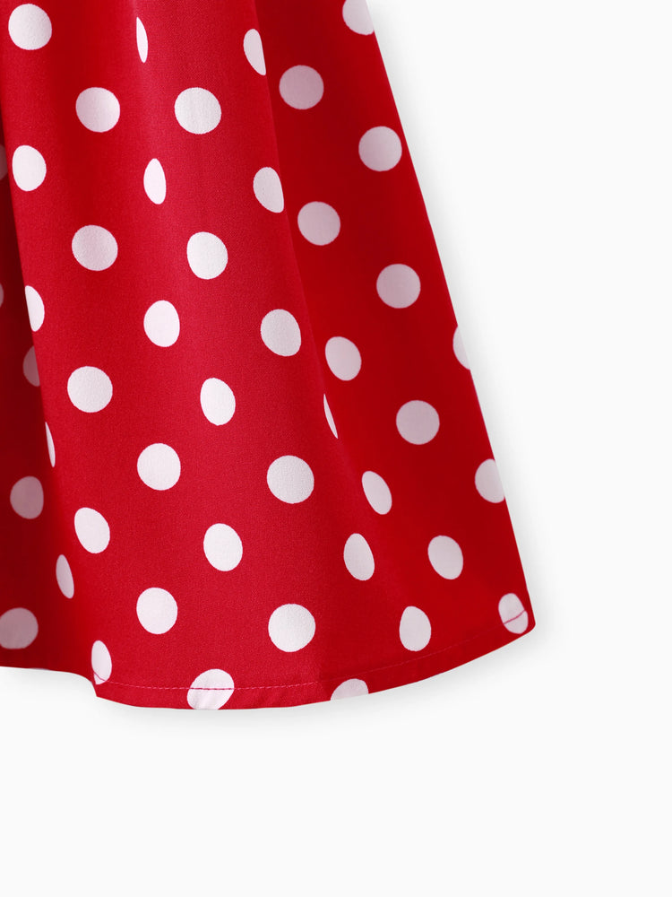 Toddler Girl Polka dots One Shoulder Ruffled Cami Dress Red