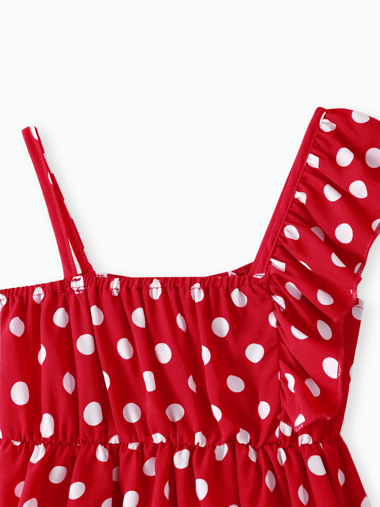 Toddler Girl Polka dots One Shoulder Ruffled Cami Dress Red