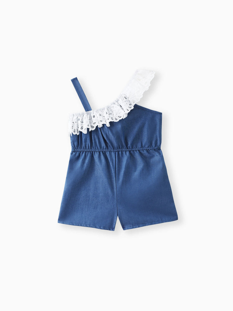 Toddler Girl Schiffy Design Sleeveless Denim Romper Jumpsuit Shorts DENIMBLUE