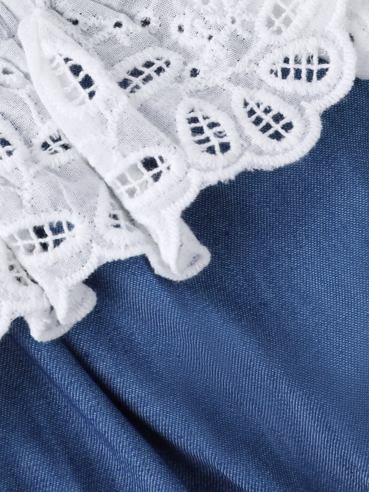 Toddler Girl Schiffy Design Sleeveless Denim Romper Jumpsuit Shorts DENIMBLUE