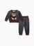 2pcs Baby Boy 95% Cotton Long-sleeve Cartoon Bear Pattern Thickened Fleece Lined Pullover and Trousers Set Grey