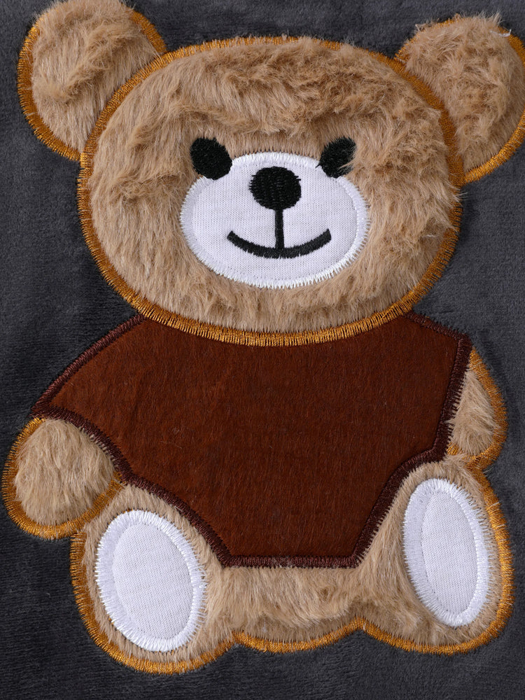 2pcs Baby Boy 95% Cotton Long-sleeve Cartoon Bear Pattern Thickened Fleece Lined Pullover and Trousers Set Grey