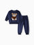 2pcs Baby Boy 95% Cotton Long-sleeve Cartoon Bear Pattern Thickened Fleece Lined Pullover and Trousers Set Dark Blue