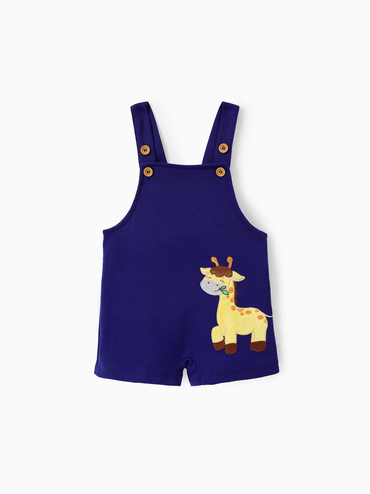 Baby Boy 2pcs Stripe Pattern Tee and Lion Print Overalls Shorts Set Tibetanblue