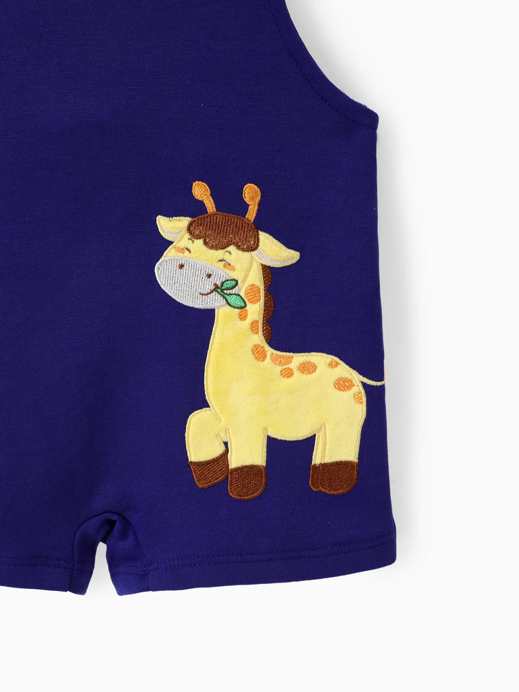 Baby Boy 2pcs Stripe Pattern Tee and Lion Print Overalls Shorts Set Tibetanblue