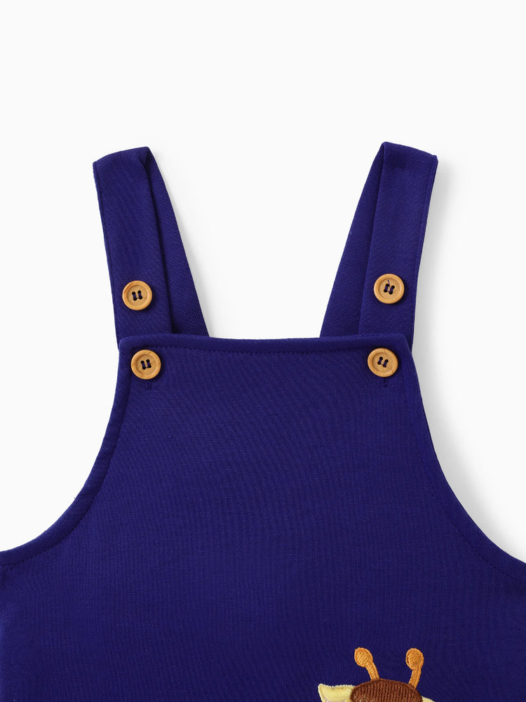 Baby Boy 2pcs Stripe Pattern Tee and Lion Print Overalls Shorts Set Tibetanblue