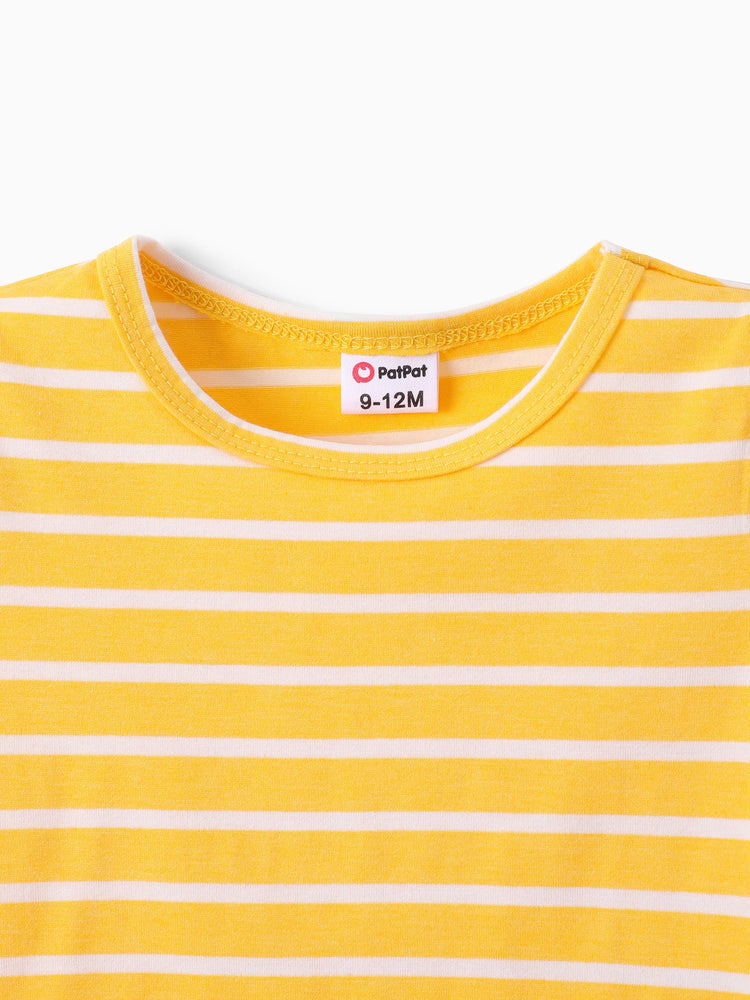 Baby Boy 2pcs Stripe Pattern Tee and Lion Print Overalls Shorts Set Tibetanblue